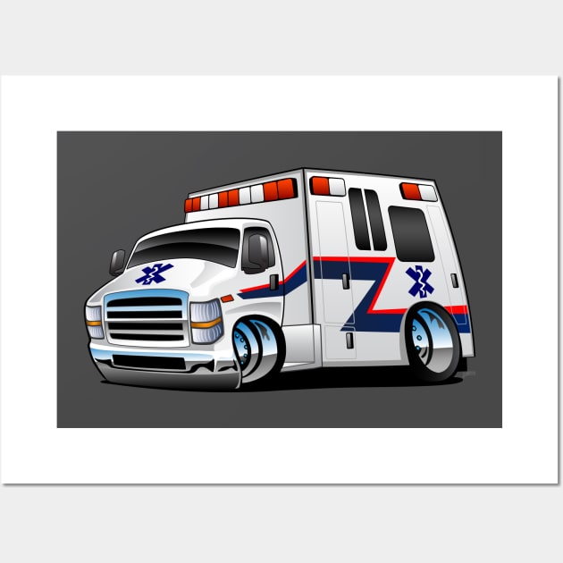 Paramedic EMT Ambulance Rescue Truck Cartoon Wall Art by hobrath